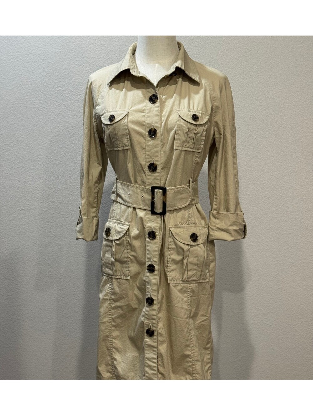 Y2K MNG Mango Women's Size 4 Beige Utility Shirt Dress